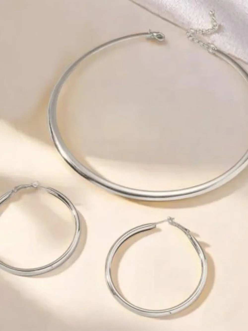 BRAND NEW Women Chunky Large Round Circle Choker Necklace Earrings Set